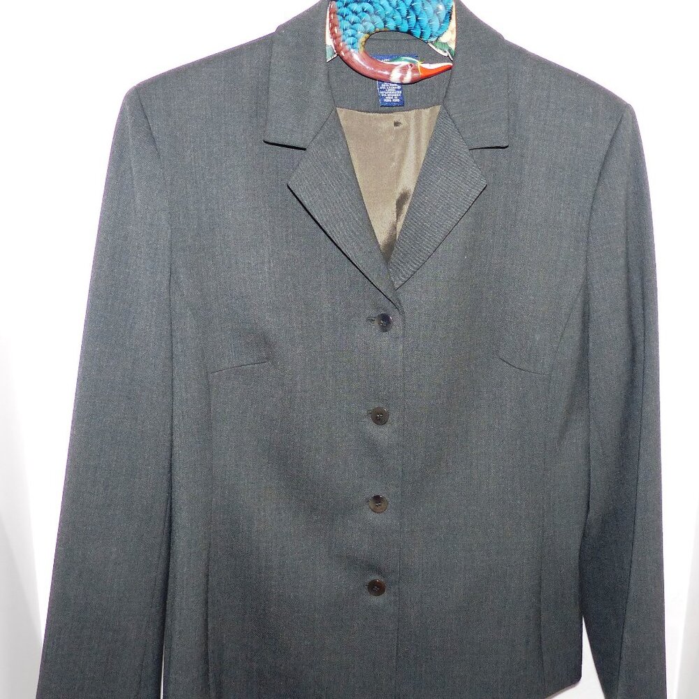 Ann Taylor Blazer Jacket - Gray Wool Blend Stretch Four Button Size 14